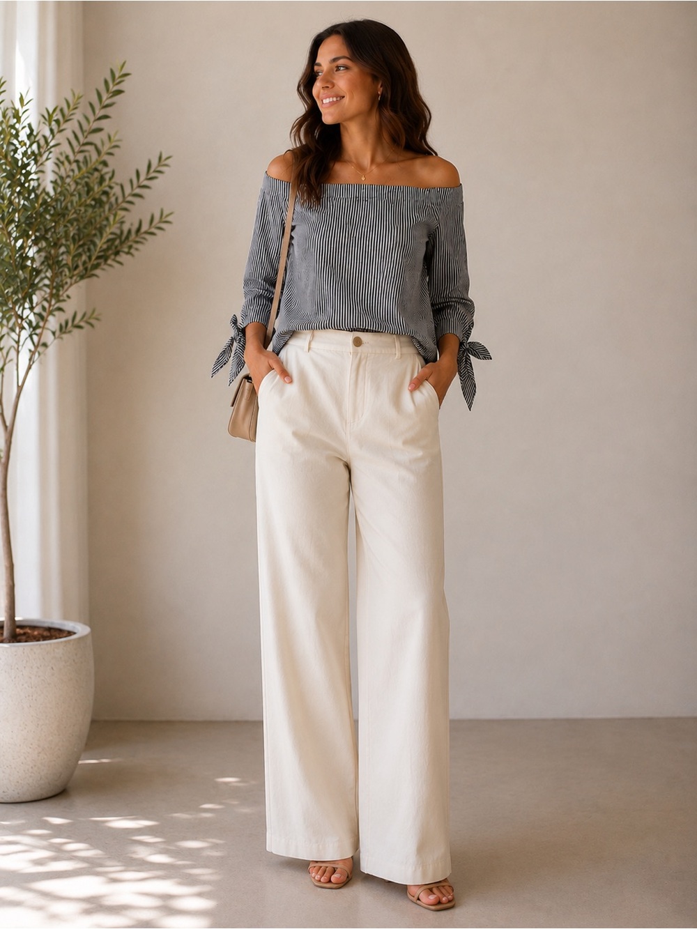 Talbots Heritage Linen Blend Wide Leg Pants Cream Petite 10P NWT